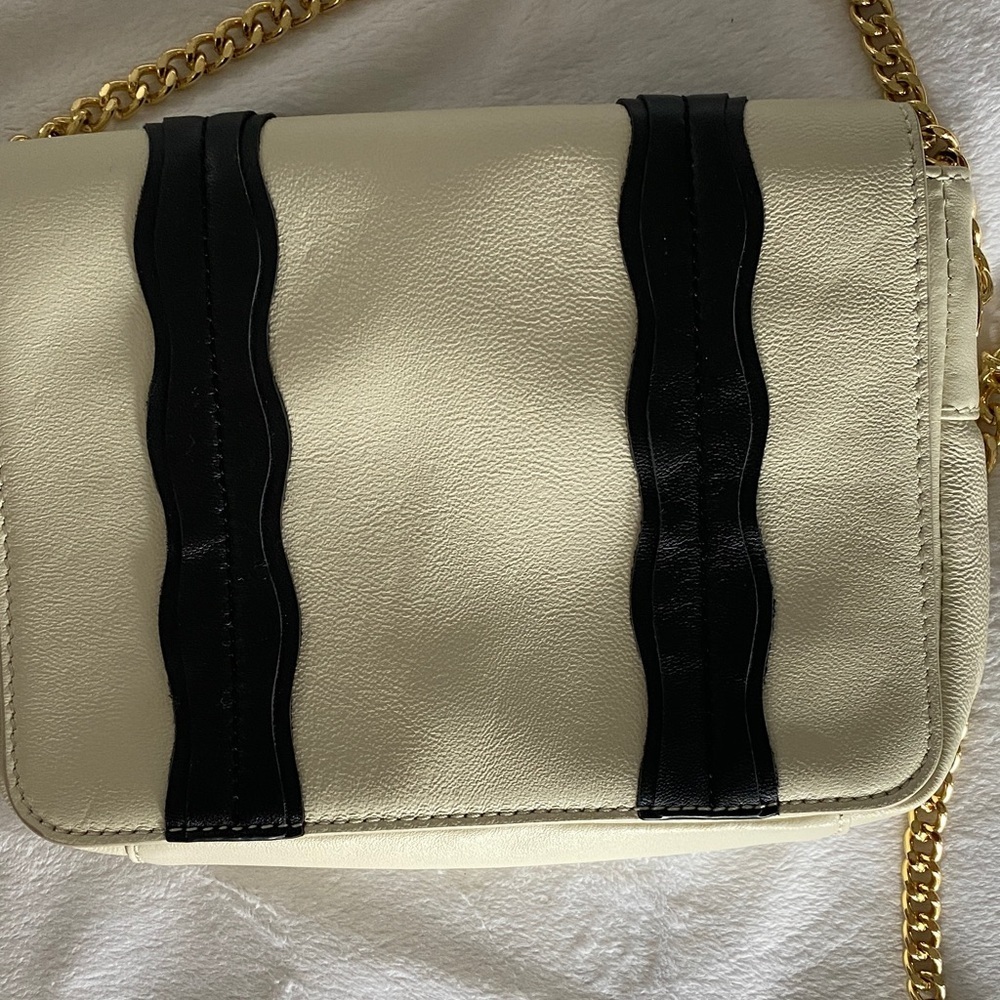 Badgley Mischka Cream and Black Crossbody Bag with Gold Chain - Picture 2 of 8